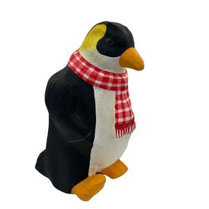Paper Mache penguin for holiday Winter Christmas decor 16" tall